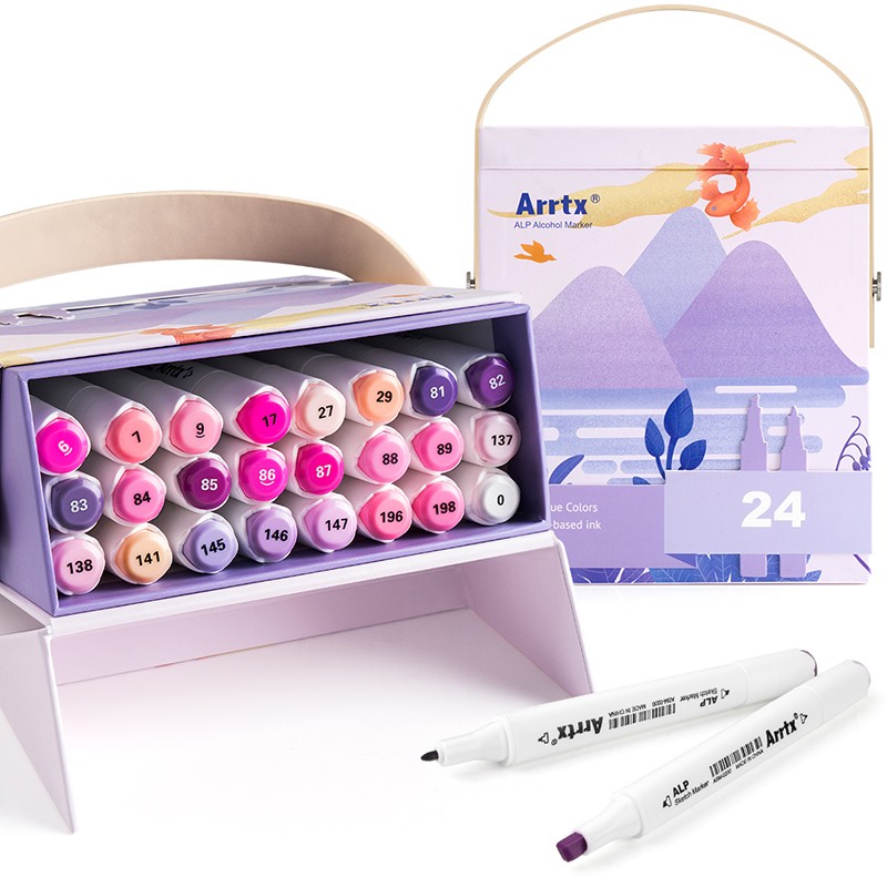Спиртовые маркеры Arrtx Alp ASM-02PL 24 цвета, фиолетовые оттенки