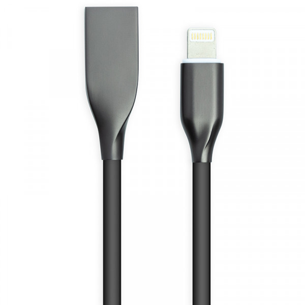 Кабель PowerPlant USB - Lightning, 1м, силикон, черный