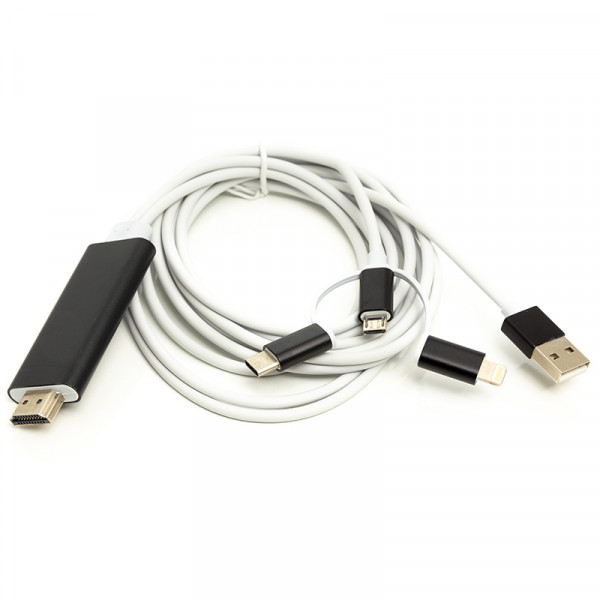 Кабель PowerPlant HDMI (M) - Lightning, Type-C, mirco USB, 1 м