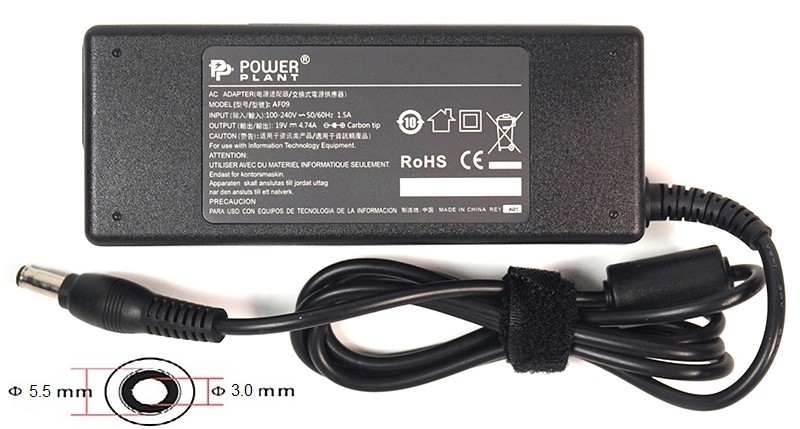 Блок питания для ноутбуков PowerPlant SAMSUNG 220V, 19V 90W 4.74A (5.5*3.0)