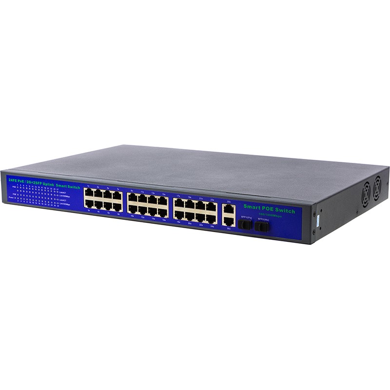 PoE коммутатор 24ch 100Mbps+2+2G uplink