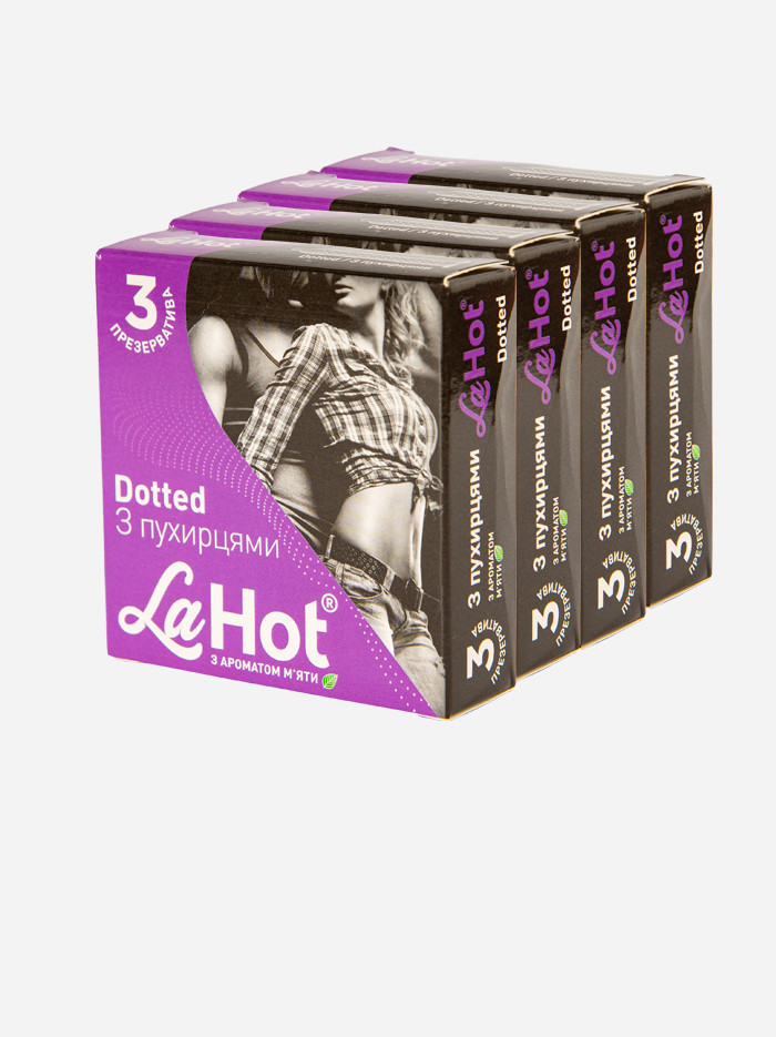 Презервативи латексні з пухирцями й ароматом м'яти в La Hot Dotted 12 шт (4 пачки по 3 шт.)