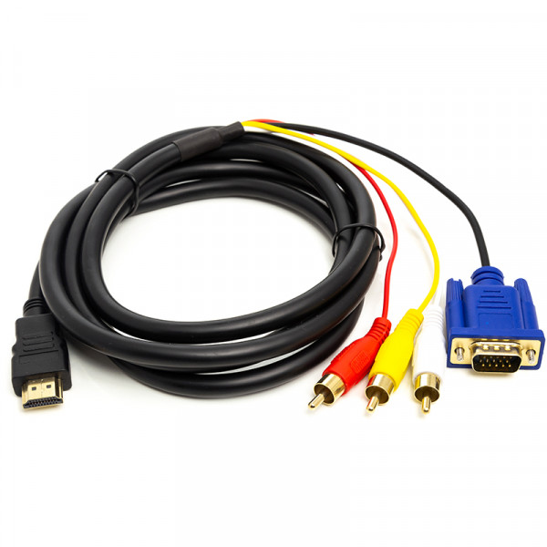 Кабель PowerPlant HDMI (M) - VGA (M) / 3*RCA (M), 1080p, 1м