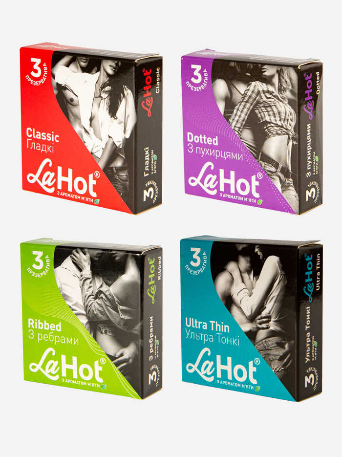 Презервативи латексні з ароматом м'яти в La Hot мікс 12 шт (4 пачки по 3 шт.)