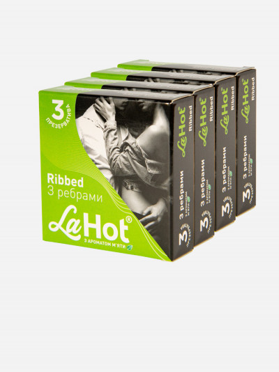 Презервативи латексні високоякісні ребристі з ароматом м'яти La Hot Ribbed блок 36 шт.