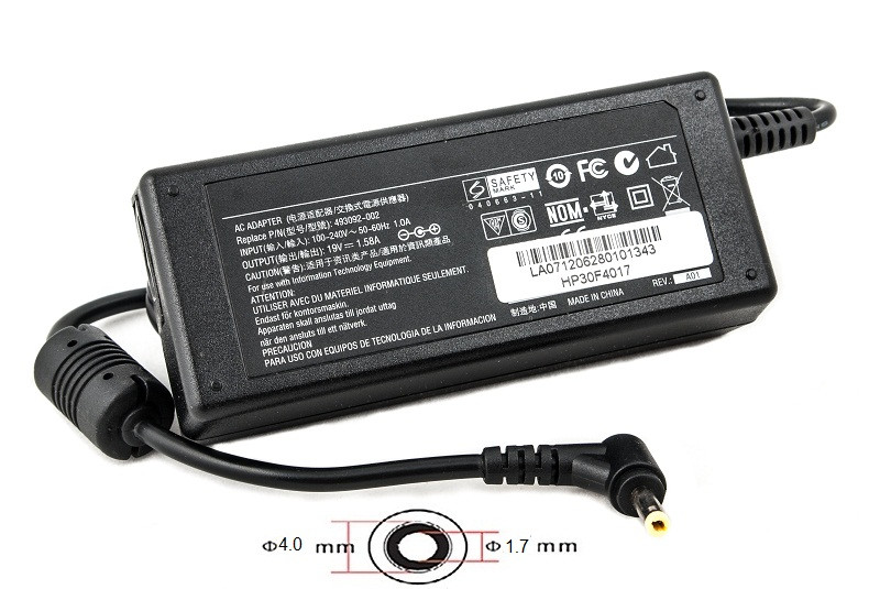 Блок питания для ноутбуков PowerPlant HP 220V, 19V 30W 1.58A (4.0*1.7)