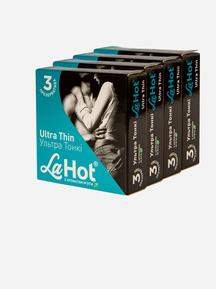 Презервативи латексні високоякісні тонкі з ароматом м'яти La Hot Ultra Thin блок 36 штук