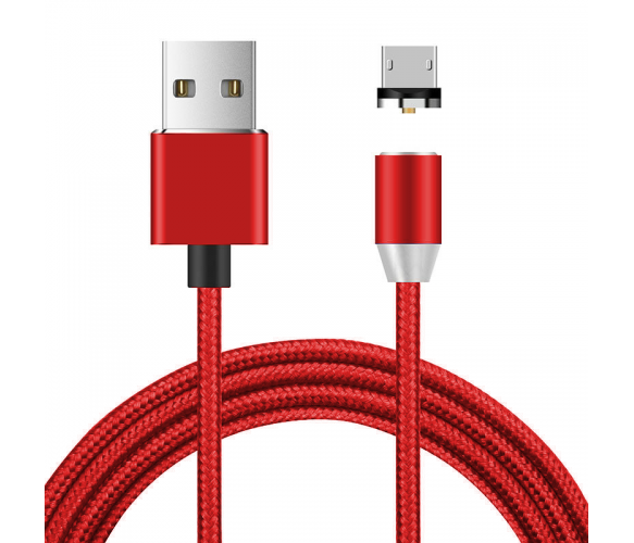 Магнитный кабель Ninja USB 2.0/Micro, 1m, 2А, индикатор заряда, тканевая оплетка, бронированный, съемник, Red, Blister-Box