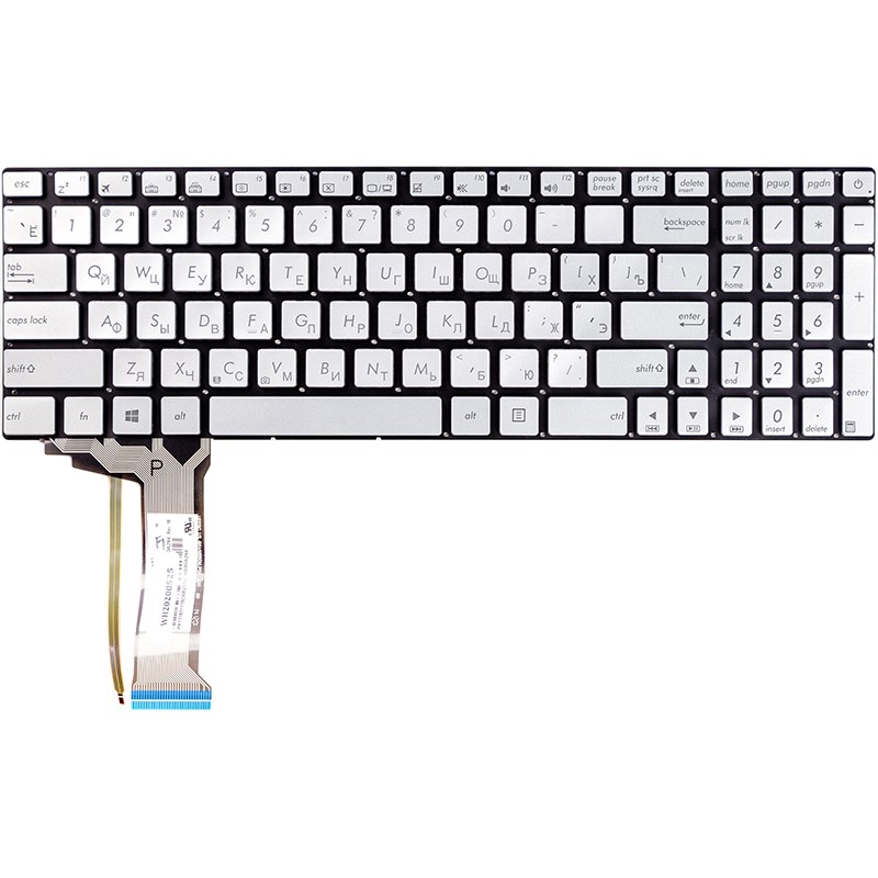 Клавиатура для ноутбука ASUS N551, N551JQ серебристый, без фрейма