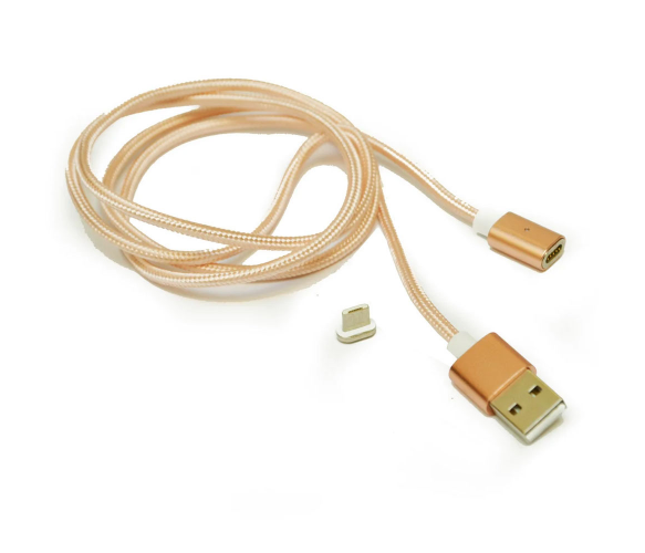 Магнитный кабель USB 2.0/Micro, 1m, 2А, индикатор заряда, тканевая оплетка, съемник, Gold, Blister ( под наконечник 8751 )