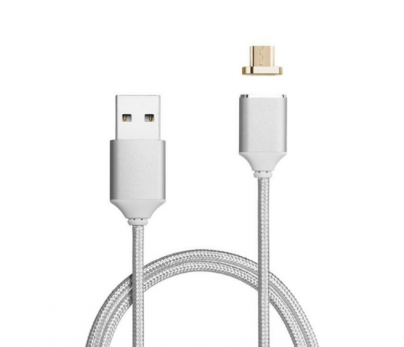 Магнитный кабель USB 2.0/Lighting, 1m, 2А, индикатор заряда, тканевая оплетка, съемник, Gray, Blister ( под наконечник 8752 )