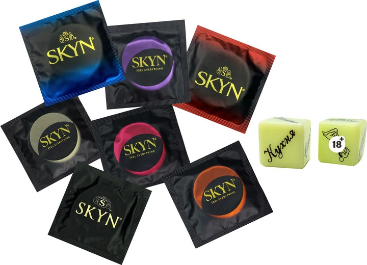 Набір Skyn Infiniti love Презервативи Безлатексні + Неонові кубики з позами для сексу