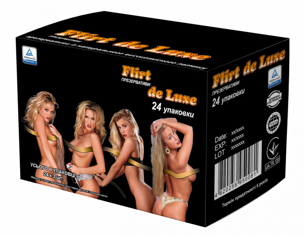 Презервативи гладкі без запаху латексні високоякісні Flirt de Luxe, 72 штуки (24 пачки по 3 шт.)