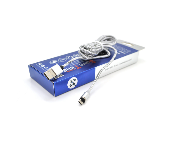 Магнитный кабель PiPo USB 2.0/Lighting, 1m, 2А, тканевая оплетка, бронированный, съемник, Silver, BOX