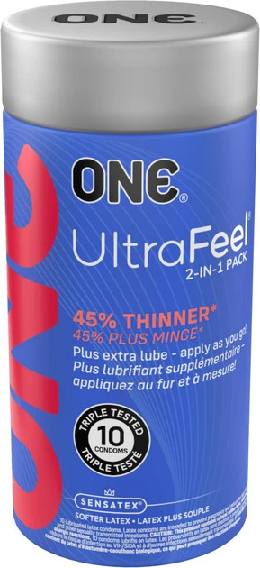 Презервативи One UltraFeel 2 в 1 Ультратонкий з додатковим пакетом мастила 10 шт