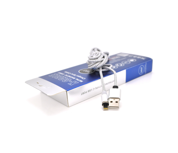 Магнитный кабель PiPo USB 2.0/Lighting, 2m, 2А, тканевая оплетка, бронированный, съемник, Silver, BOX