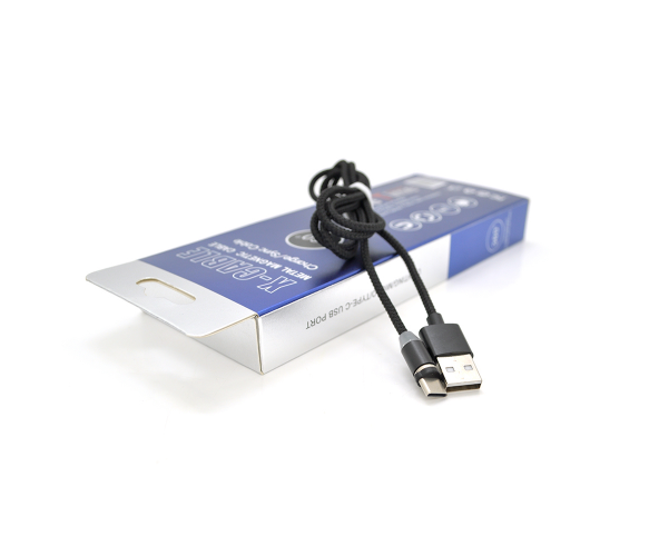 Магнитный кабель PiPo USB 2.0/Type-C, 1m, 2А, тканевая оплетка, бронированный, съемник, Black, BOX