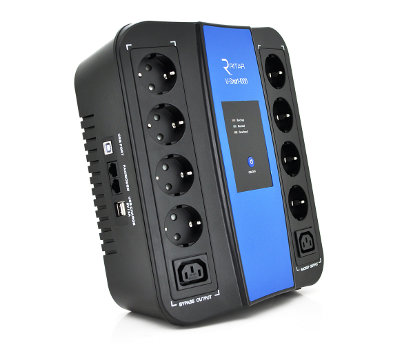 ИБП Ritar U-Smart-1000 (600W), LED, AVR, 3st, 8xSCHUKO socket, 1x12V9Ah, USB x2, RJ45, plastik Case (370*340*190 ) 6,7 кг Q2