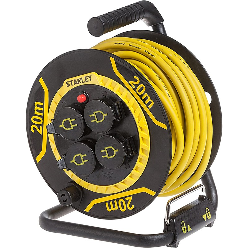 Удлинитель на катушке Stanley 20 м, 3x1.5мм2, IP44, 3200Вт, 4 розетки с крышками
