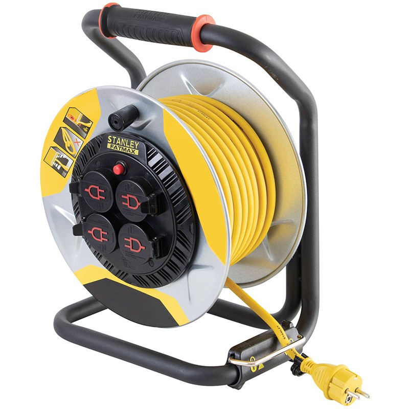 Удлинитель на катушке Stanley Fatmax 25 м, 3x2.5мм2, IP44, 3200Вт, 4 розетки с крышками, алюминий