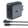 Мережевий зарядний пристрій Acefast A37 USB/ 3 Type-C QC PD 100W чорний + кабель Type-C to Type-C