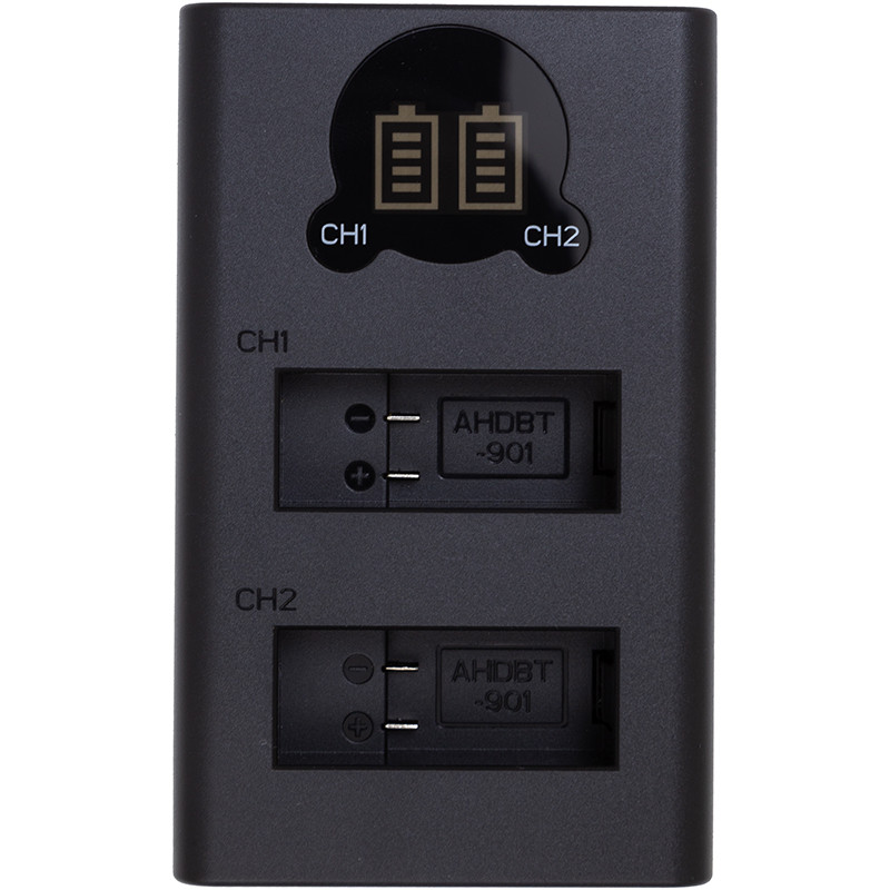 Зарядное устройство с дисплеем PowerPlant GoPro DL-AHDBT901 для двух аккумуляторов
